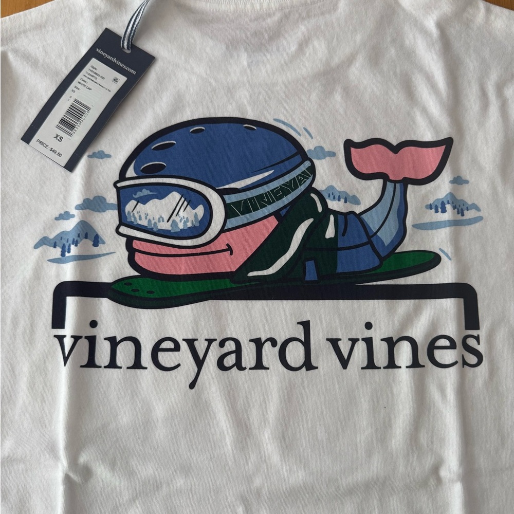 Vineyard Vines White T-Shirt with Snowboard Whale Graphic
